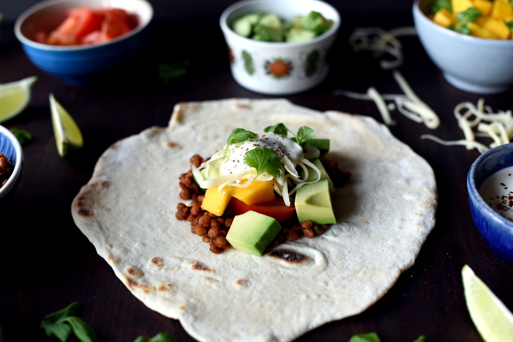 Rask taco med linser og annet godt tilbehør