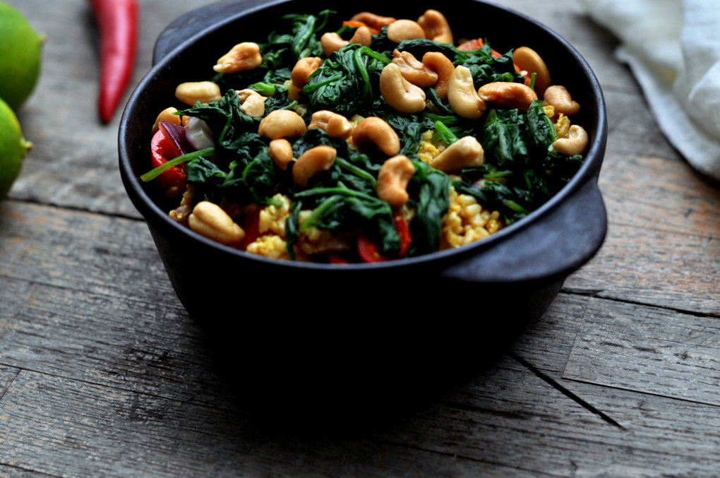 Stekt ris med spinat og cashew